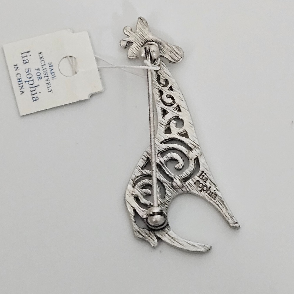 Lia Sophia Giraffe Brooch Silver Tone with Box Animal Zoo - Picture 3 of 7